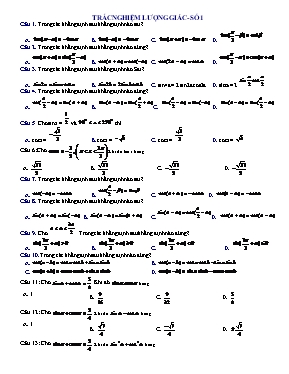 Trắc nghiệm lượng giác - Số 1
